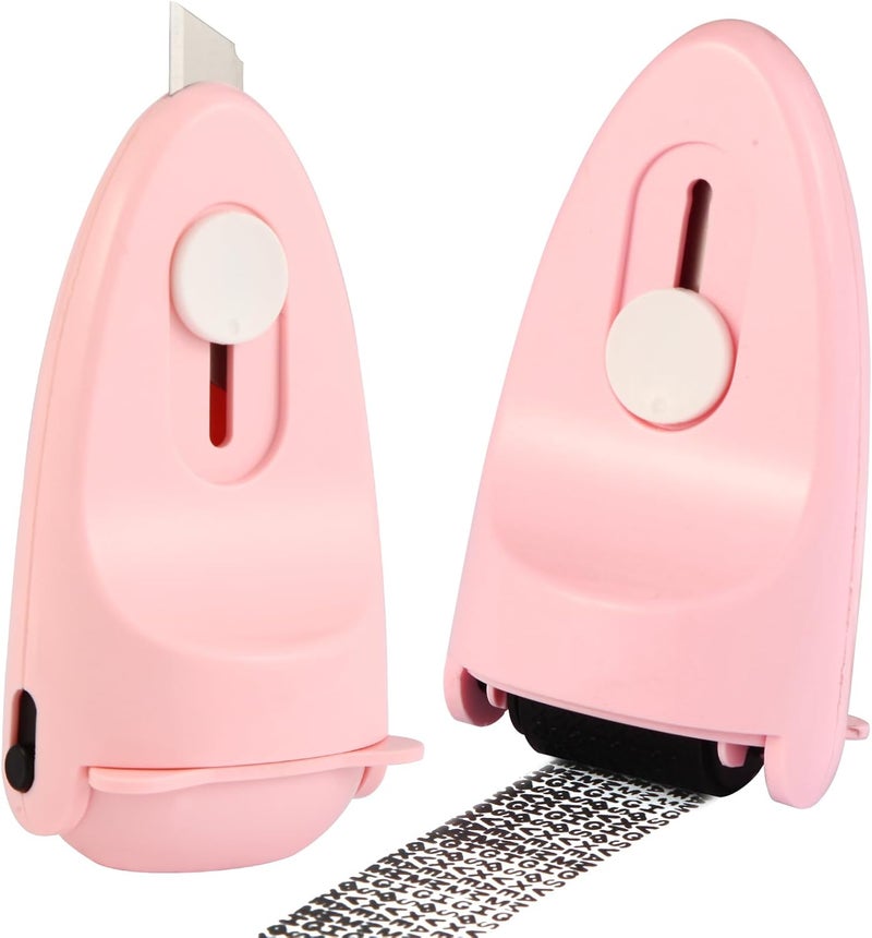 WEJOIN Identity Privacy Protection Roller Security Stamp 2-Pack - Guard Your ID with Adjustable Ink, Built-in Cutter & Flip Cover Design, Compact Security Tool for Document & Mail Privacy (Pink) - Image 1